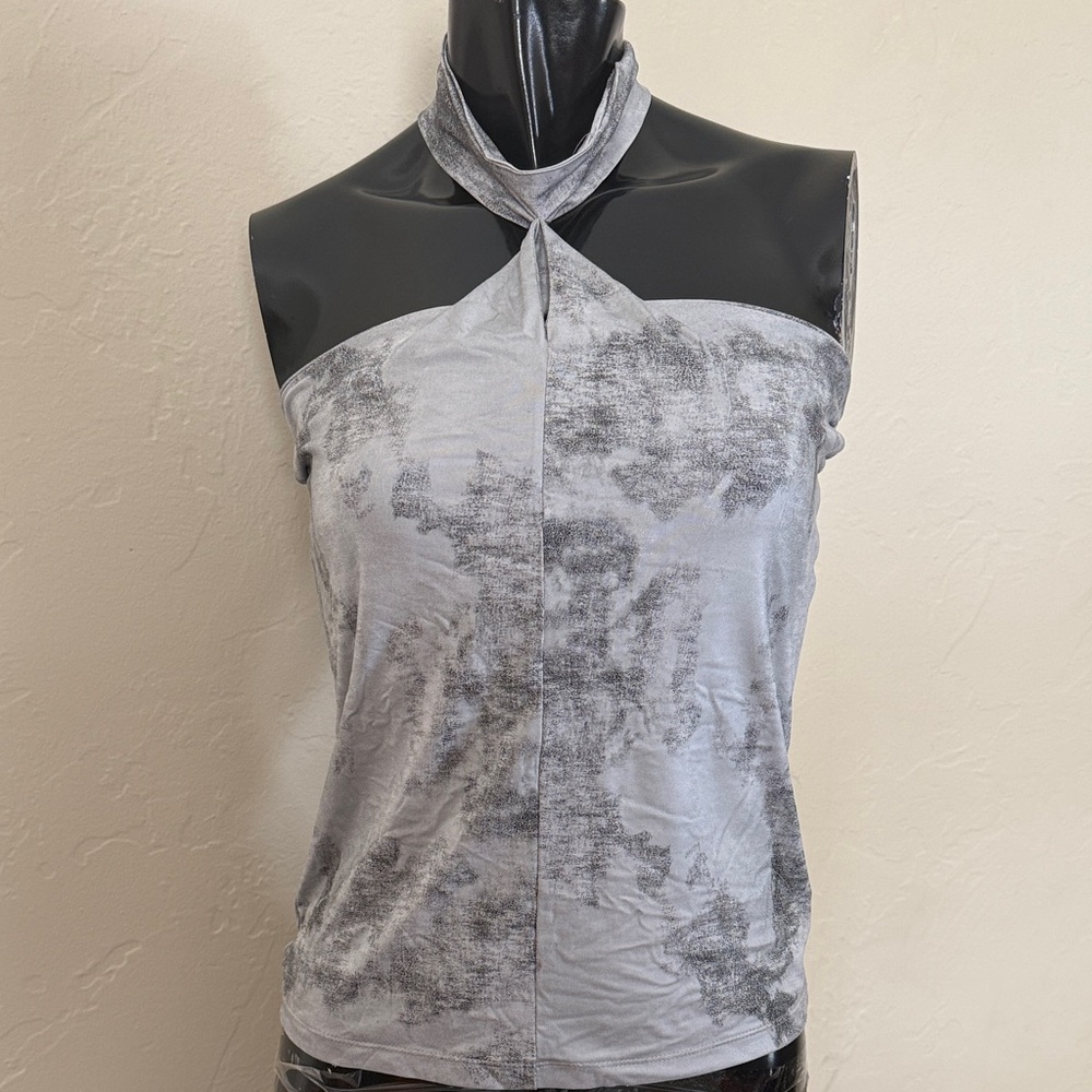 Ellen Tracy Silver Halter Neck Blouse